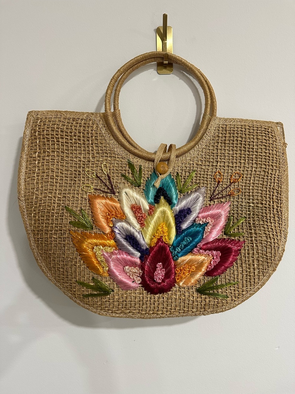 Cabana Handmade Philippines Embroidered Straw Tote Bag Floral Boho Beach Purse